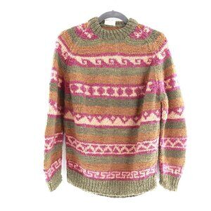 Vagabond Imports Chunky Wool Sweater Women's XL Green Thick Winter Outdoor Nepal